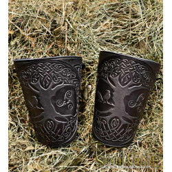 A Pair of Leather bracers Yggdrasil World Tree with Celtic design 